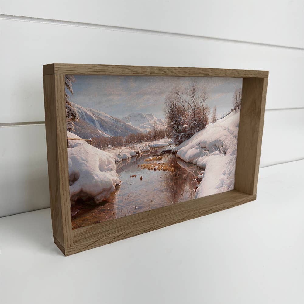 Winter River Banks - Winter Landscape Canvas Art - Framed