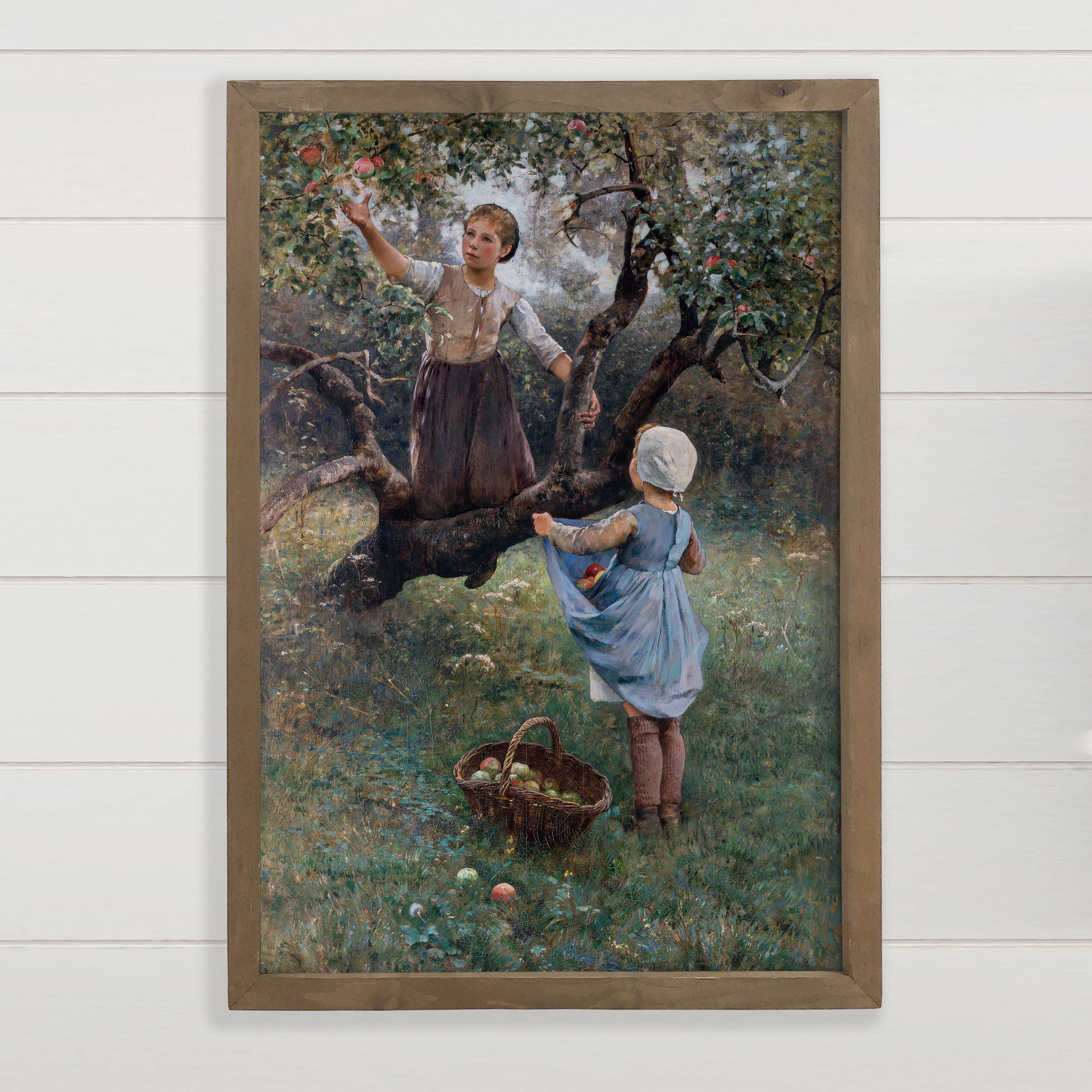 Apple Pickin' Girls - Apple Picker Canvas Art - Wood Framed