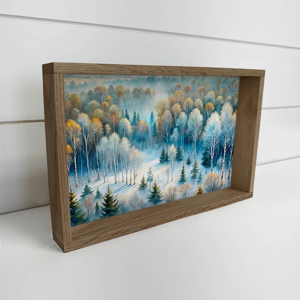 Winter Aerial Forest Painting - Winter Nature Canvas Art