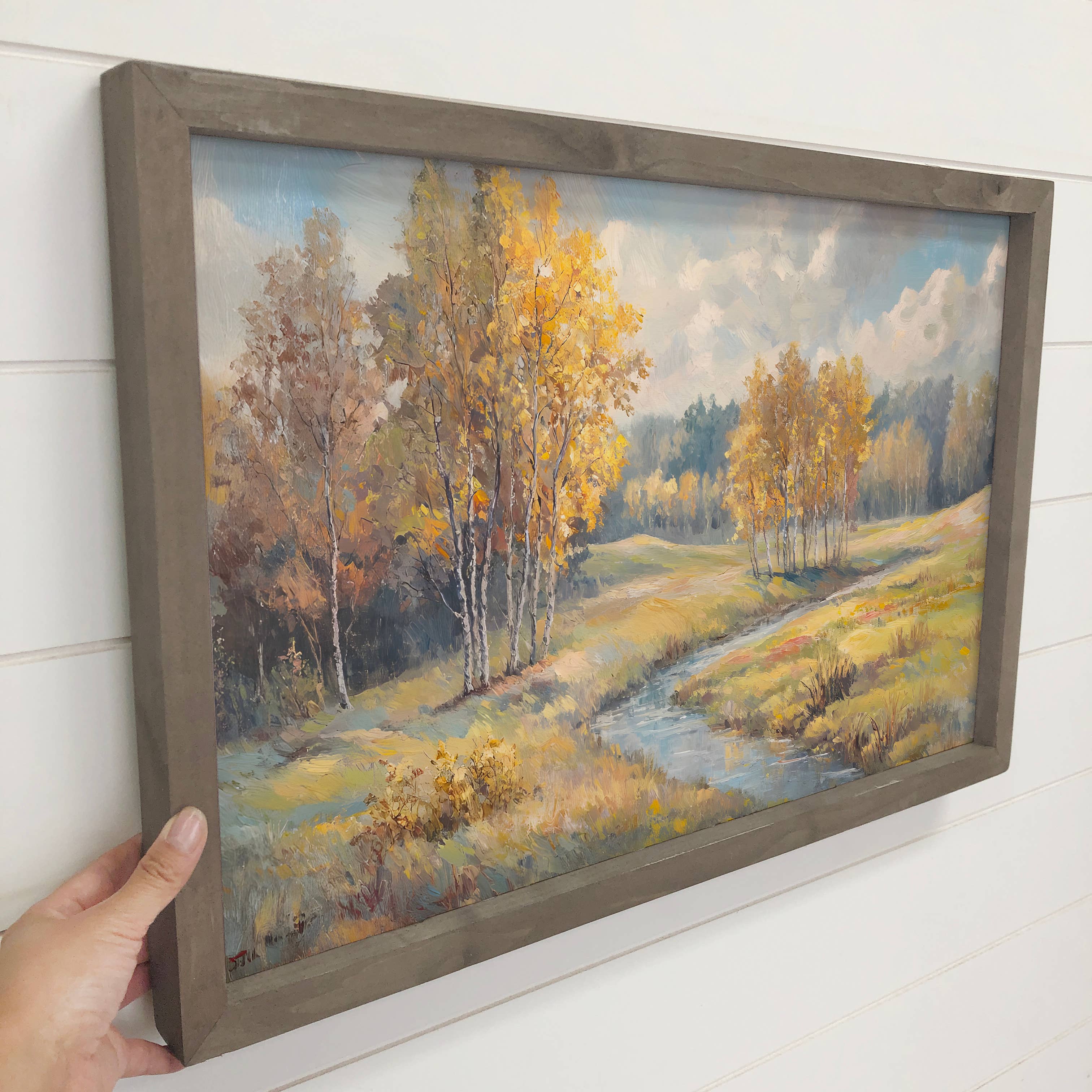 Soft Fall Trees and Stream - Mountain Landscape - Wood Frame