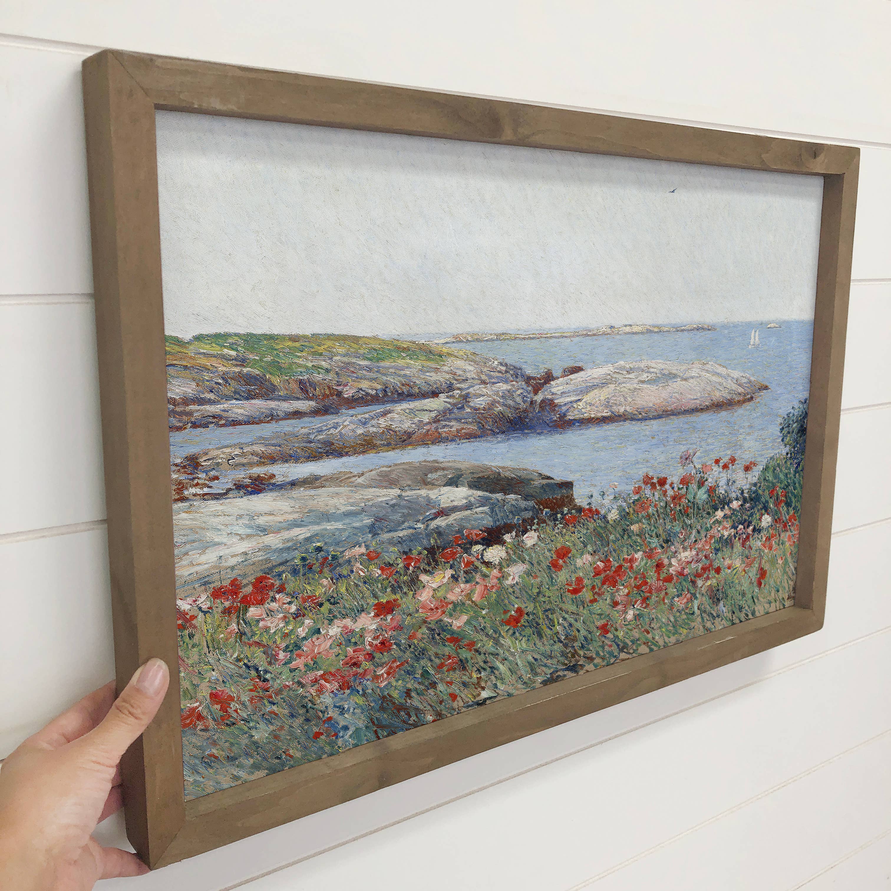 Poppies at the Bay - Flower Scene Canvas Art - Wood Framed