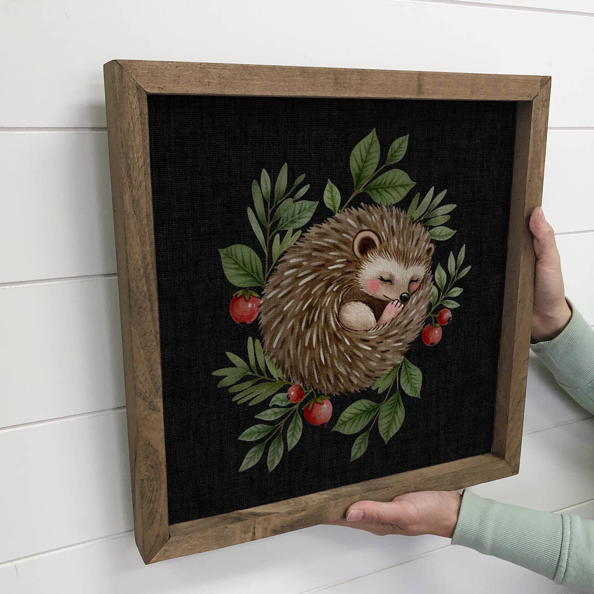 Sleeping Hedgehog Woodland Berries - Cute Hedgehog Wall Art