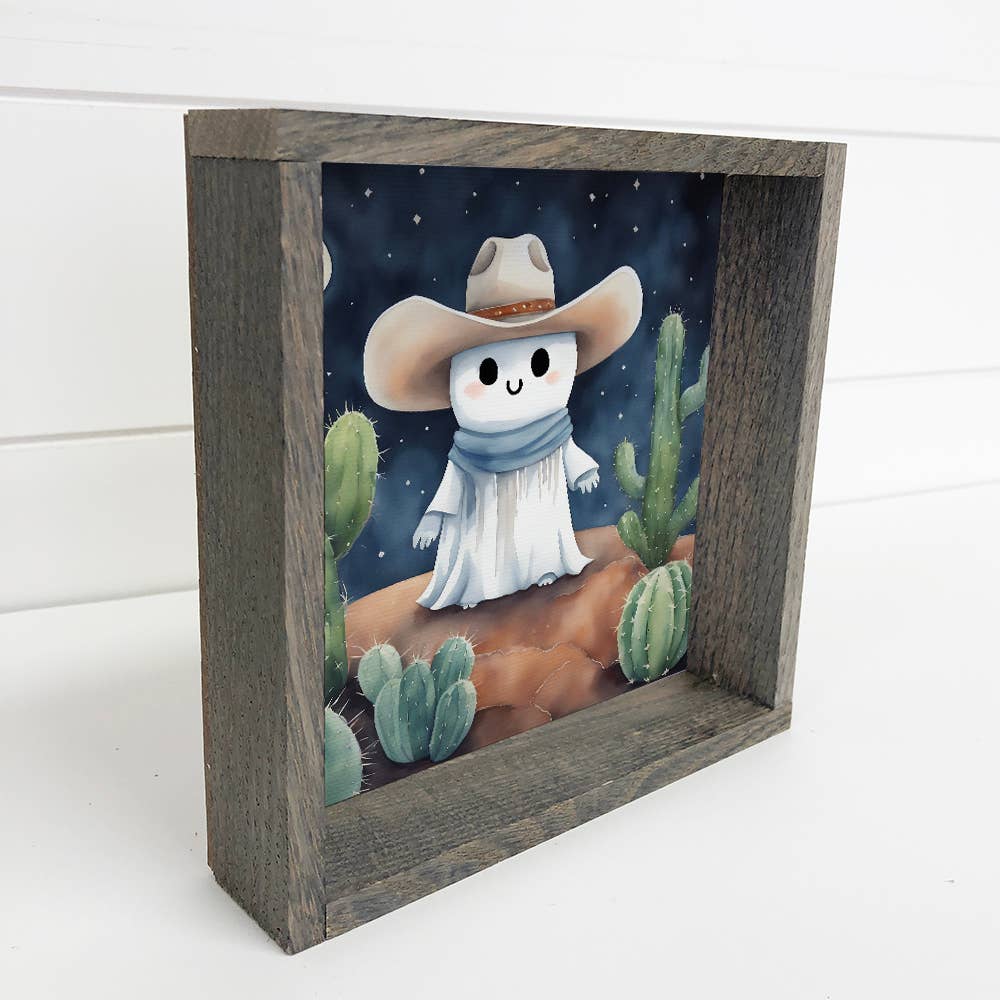 Cute Ghost Cowboy Desert - Halloween Canvas Art - Framed Art