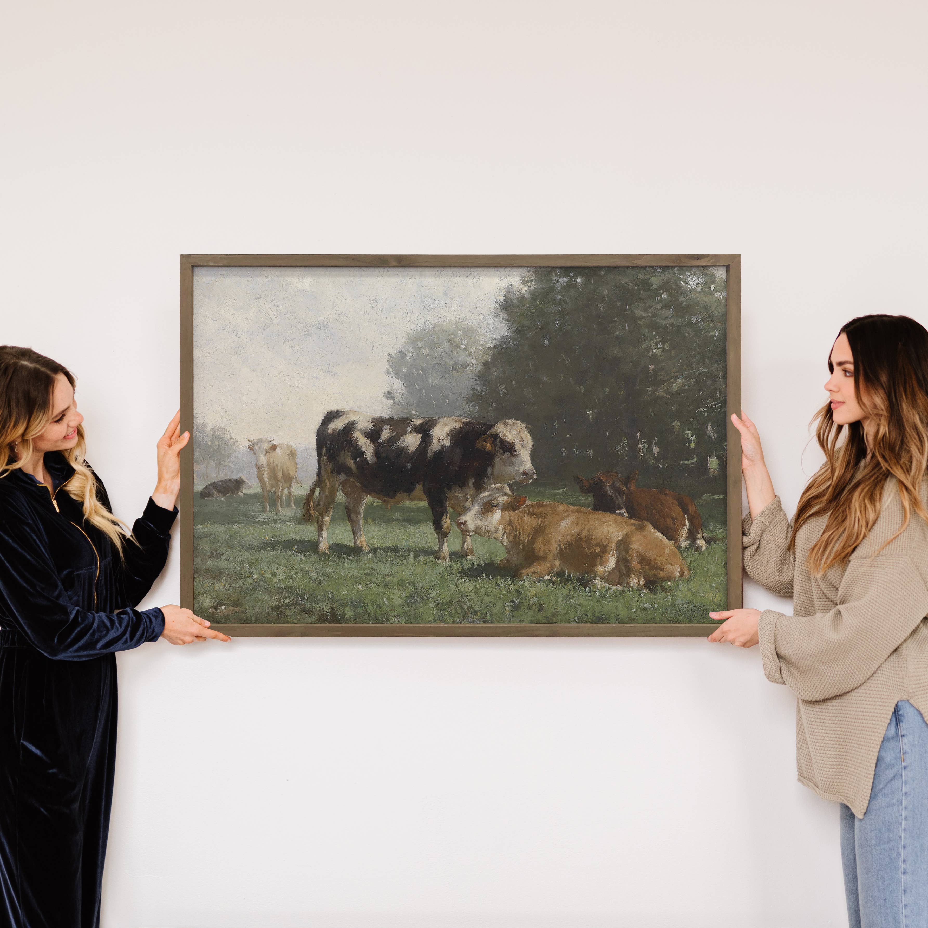 Dutch Cow Painting - Farmhouse Canvas Art - Wood Framed Art