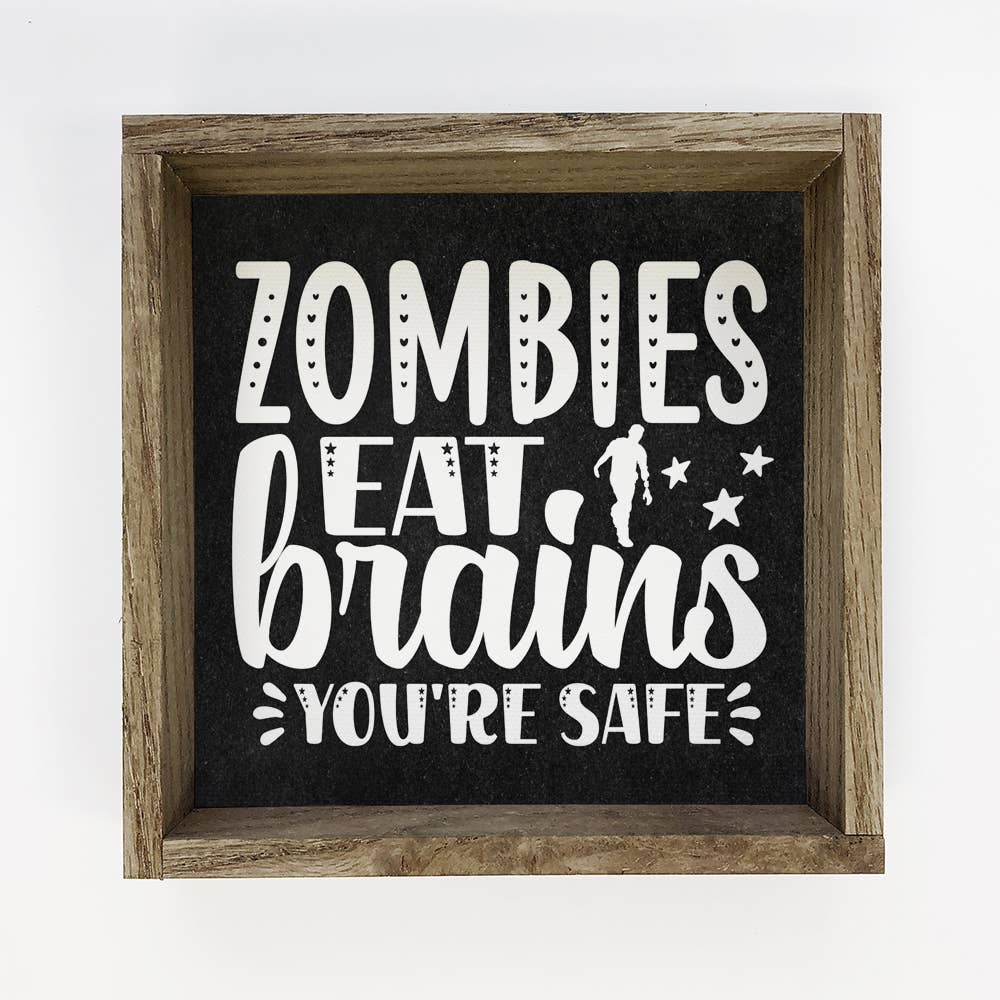 Cute Halloween Art- Zombie's Eat Brains Canvas Wood Sign