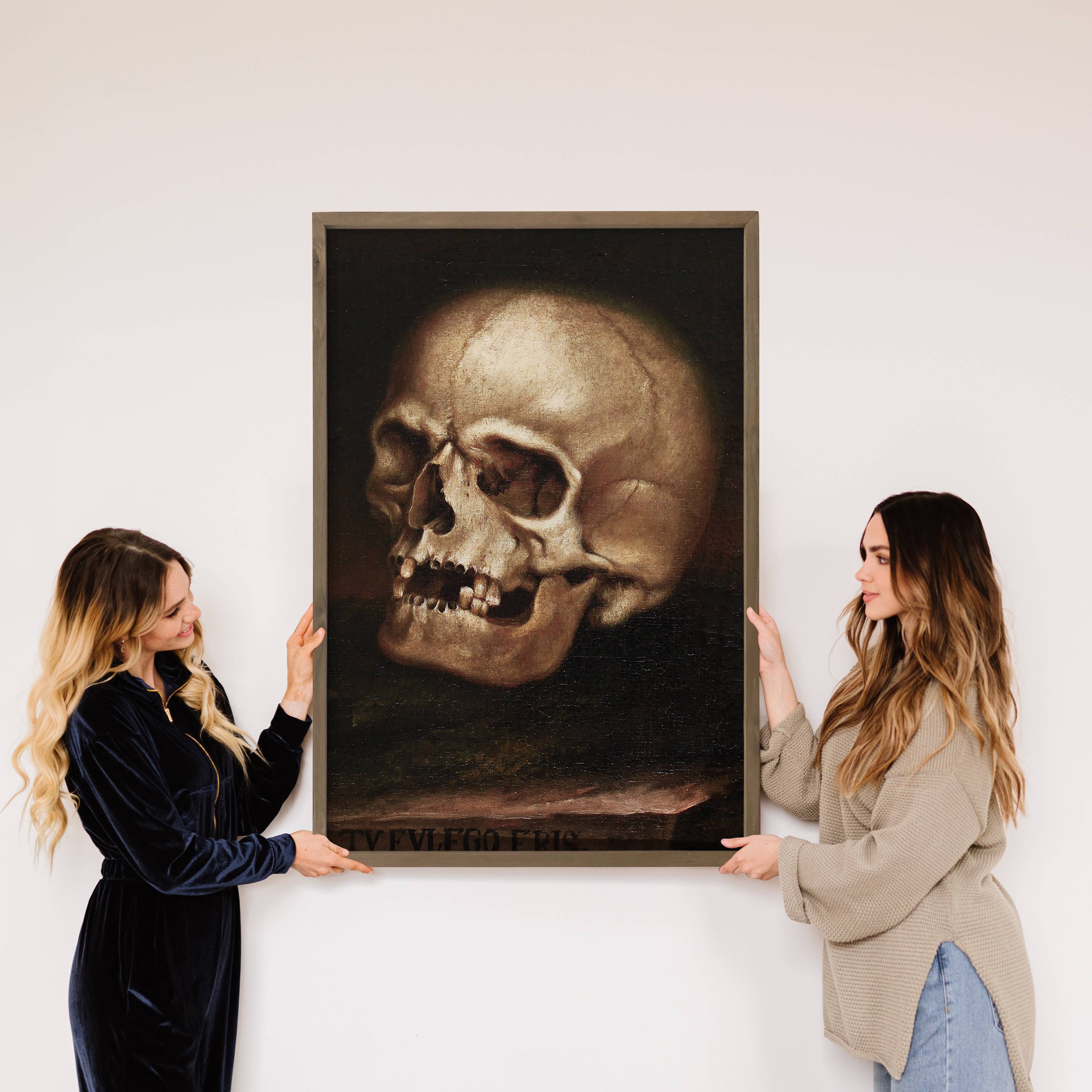 Vintage Skull Painting - Canvas Art with Wood Frame