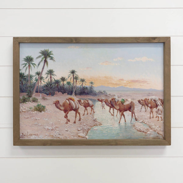 Camel Caravan - Desert Animal Canvas Art - Wood Framed Decor
