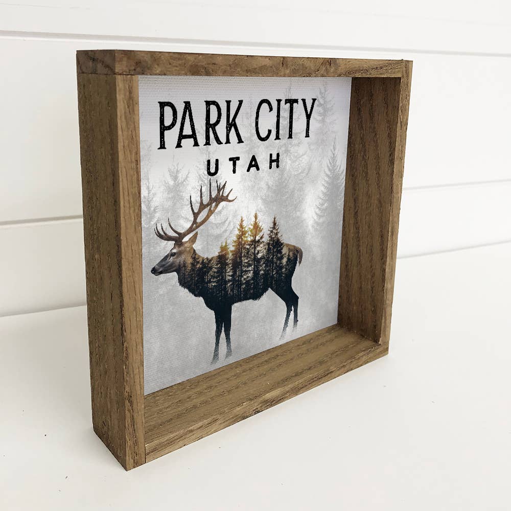 Deer Pine Trees Custom City  - Custom Canvas Art  - Framed