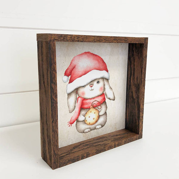 Baby Bunny in Santa Hat Small Christmas Holiday Canvas Sign