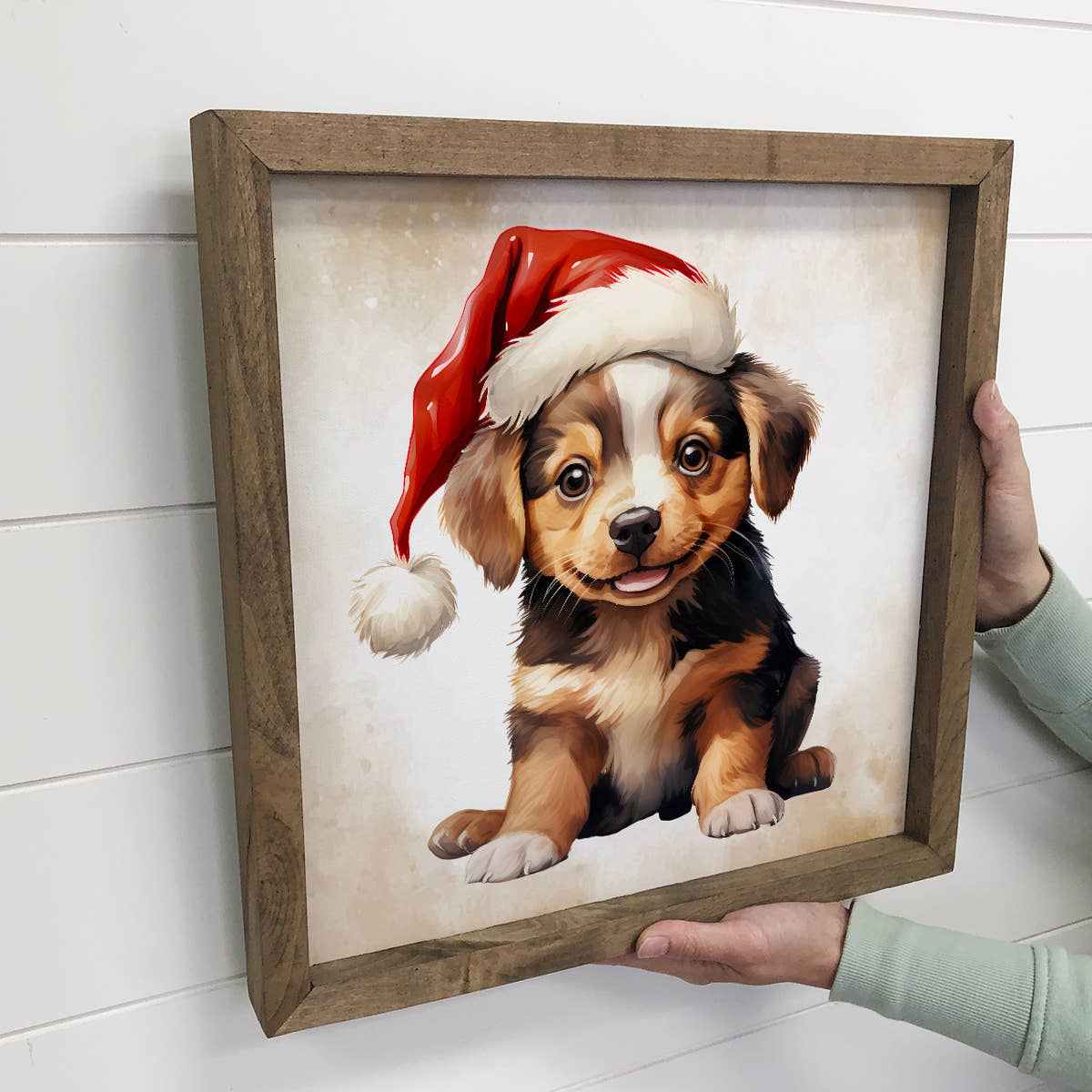 Mountain Dog Puppy Santa Hat - Cute Holiday Animal - Framed