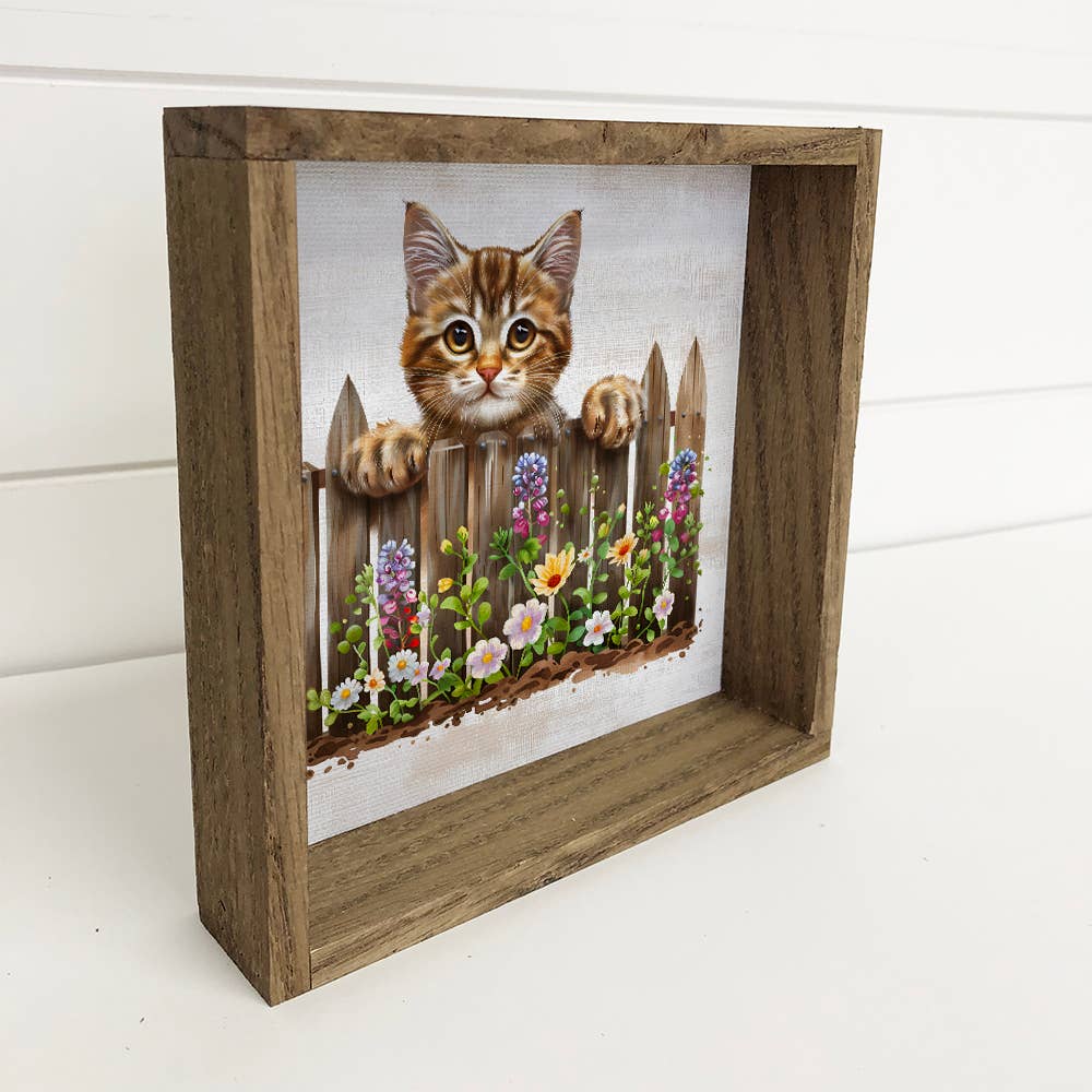 Kitty Over the Fence - Kitty Canvas Art - Wood  Framed Art