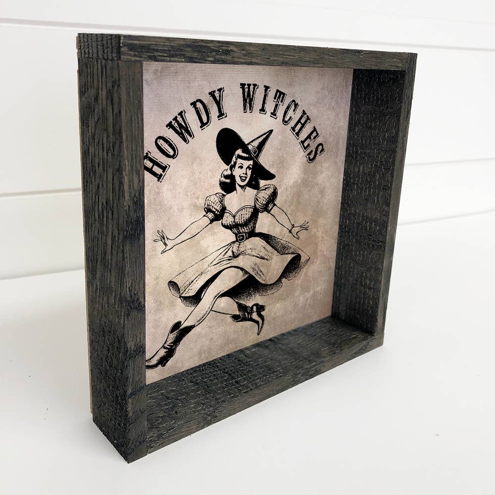 Howdy Witches - Halloween Cowgirl Canvas Art - Framed Art