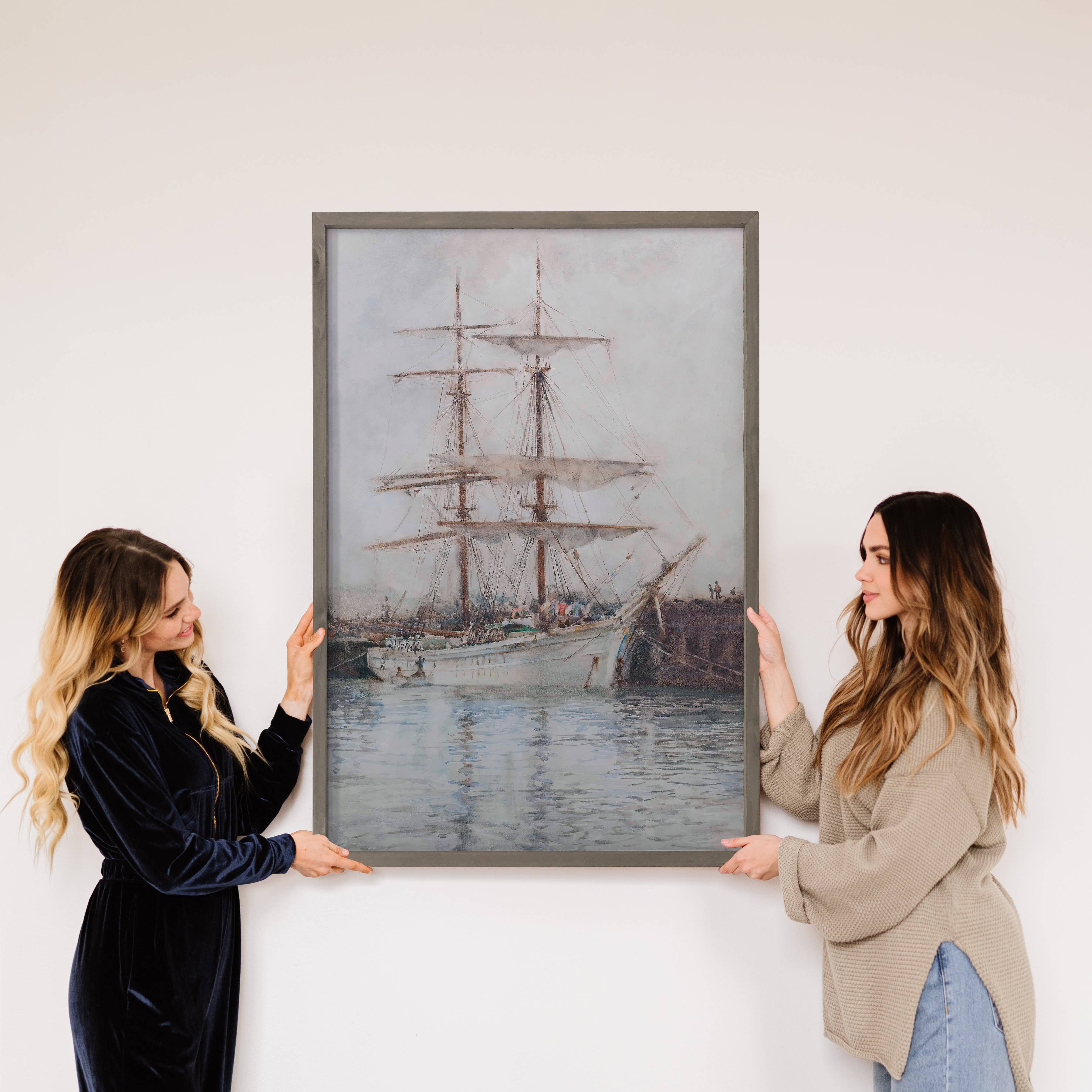 Moored Windjammer - Ship Canvas Art - Wood Framed Wall Art