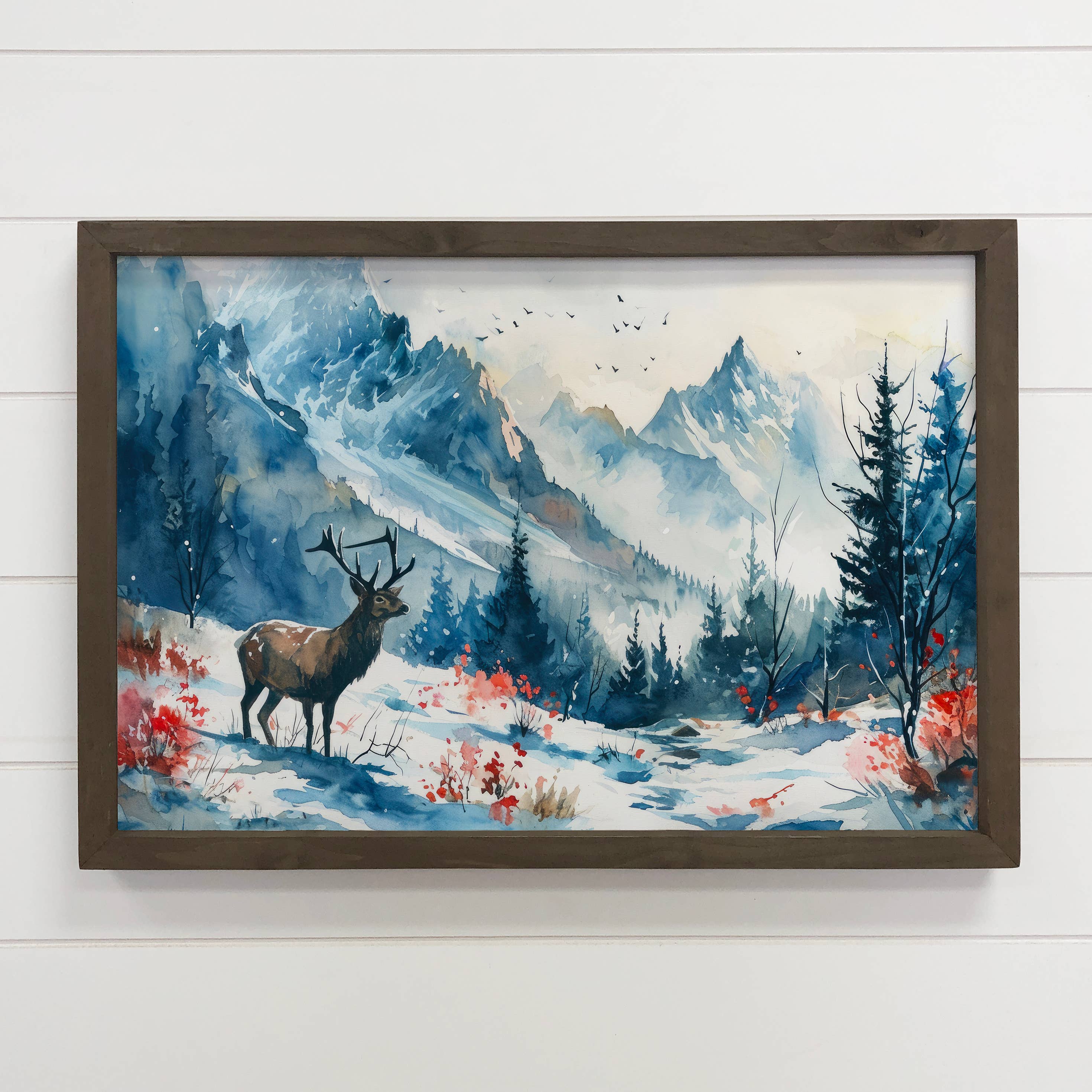 Winter Mountain Stag - Winter Canvas Art - Wood Framed Art