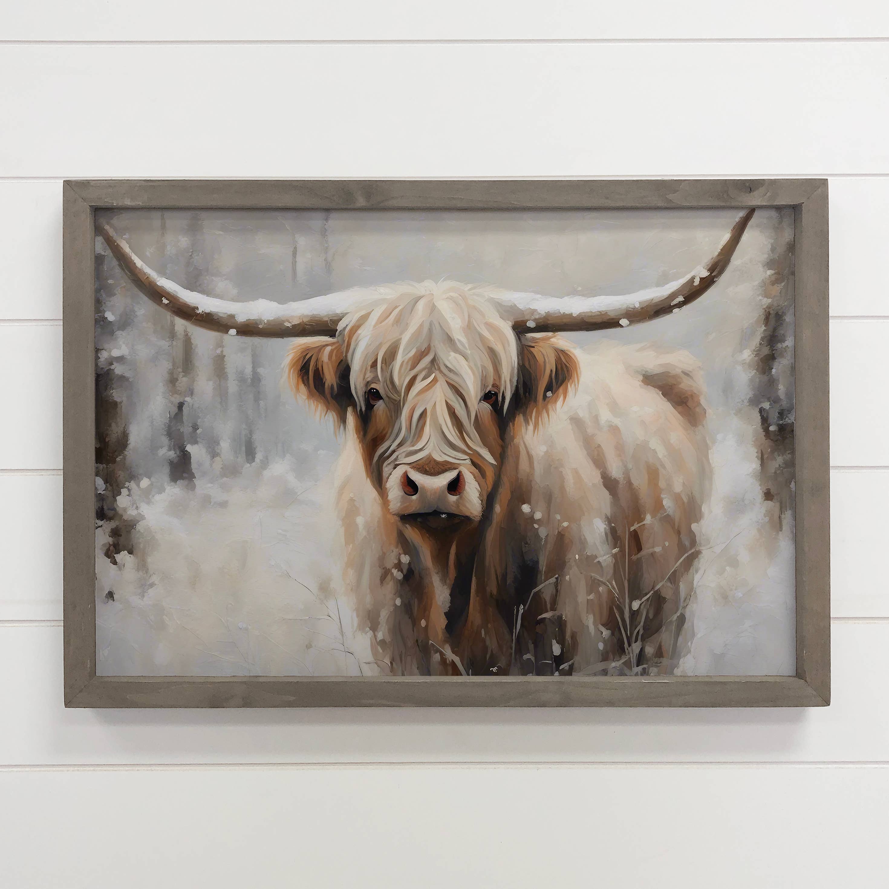Winter Highland Cow Large Horns - Winter Cow Canvas Art