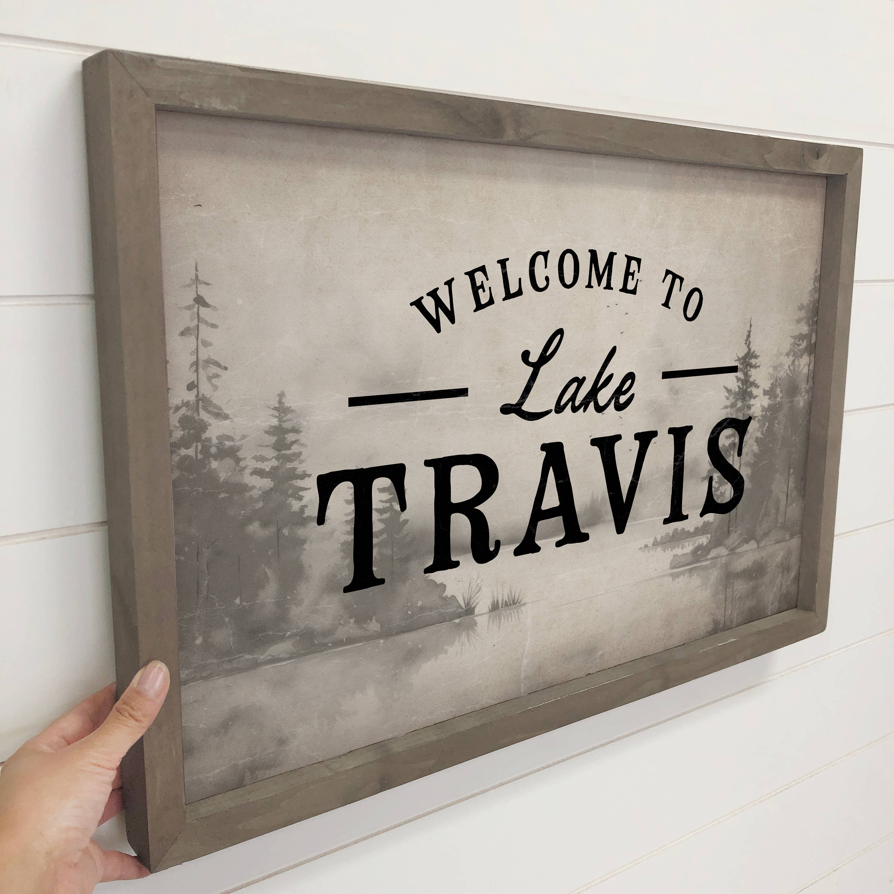Custom Lake Welcome Gray - Lake House Wall Art - Wood Framed