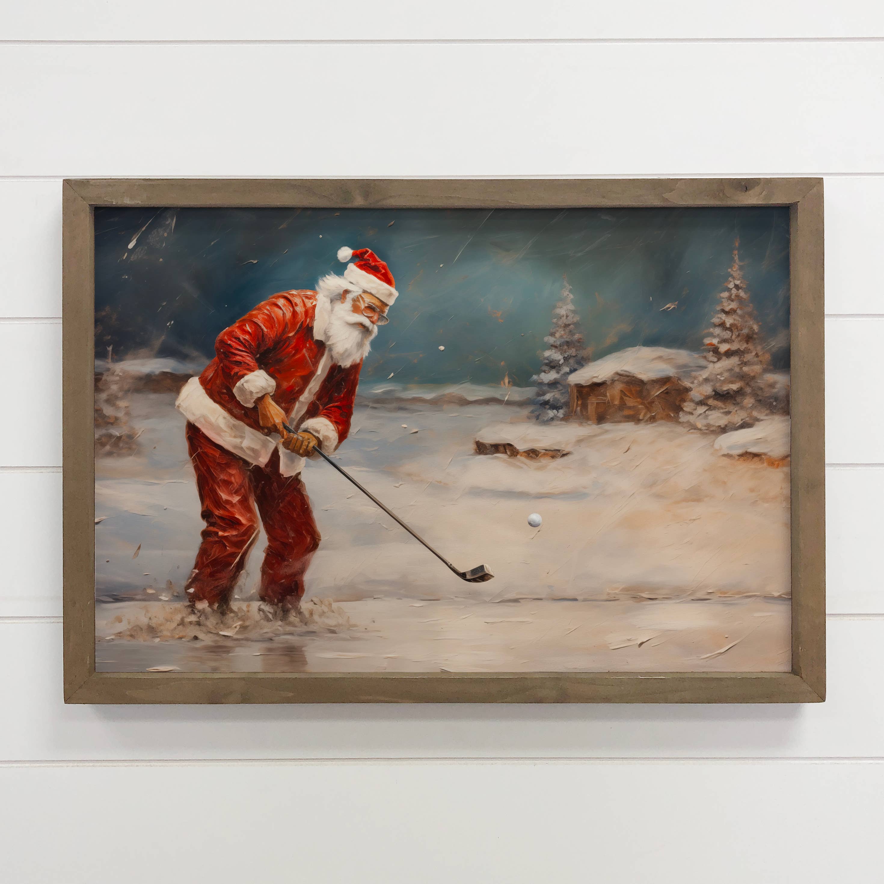 Santa Playing Golf in the Snow - Funny Santa Canvas Art