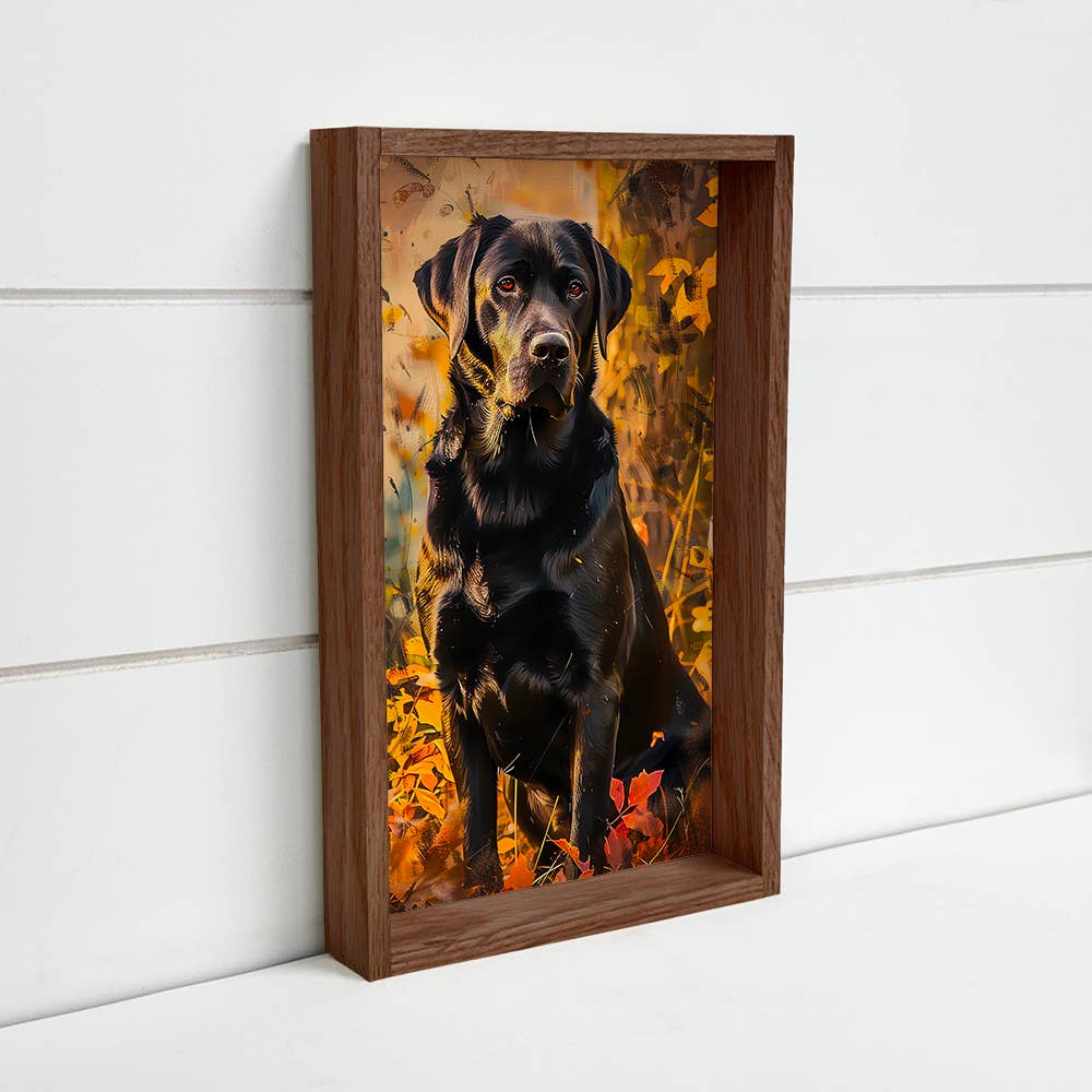 Black Lab in Fall Leaves - Dog in Fall Leaves Canvas Art
