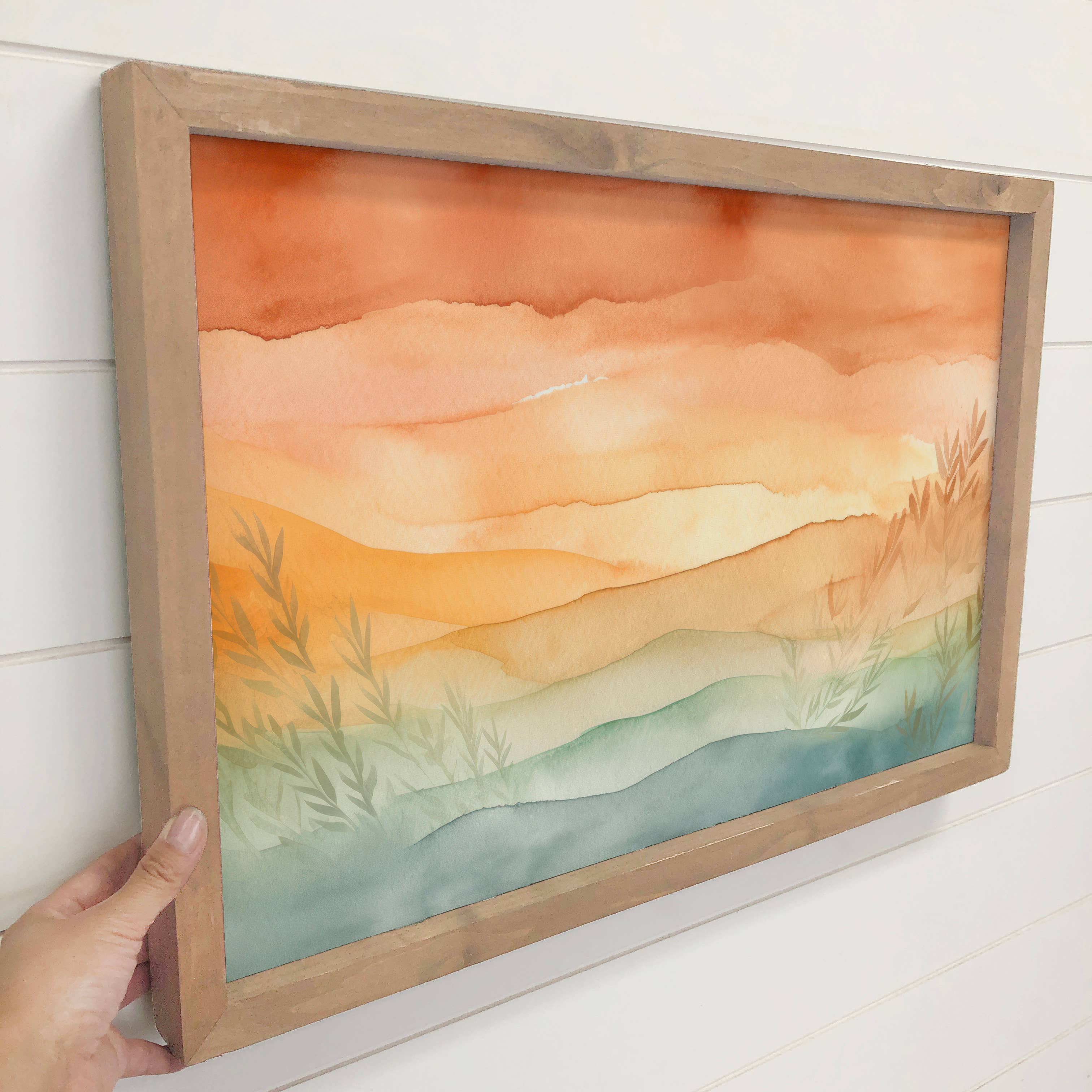 Warm Ombre Field - Framed Nature Watercolor - Farmhouse Art