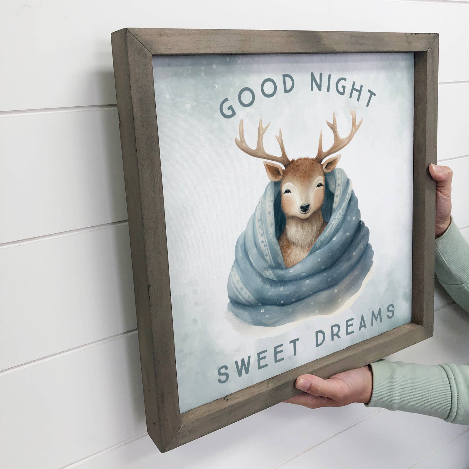 Good Night Deer in Blanket - Cute Animal Nursery Canvas Art