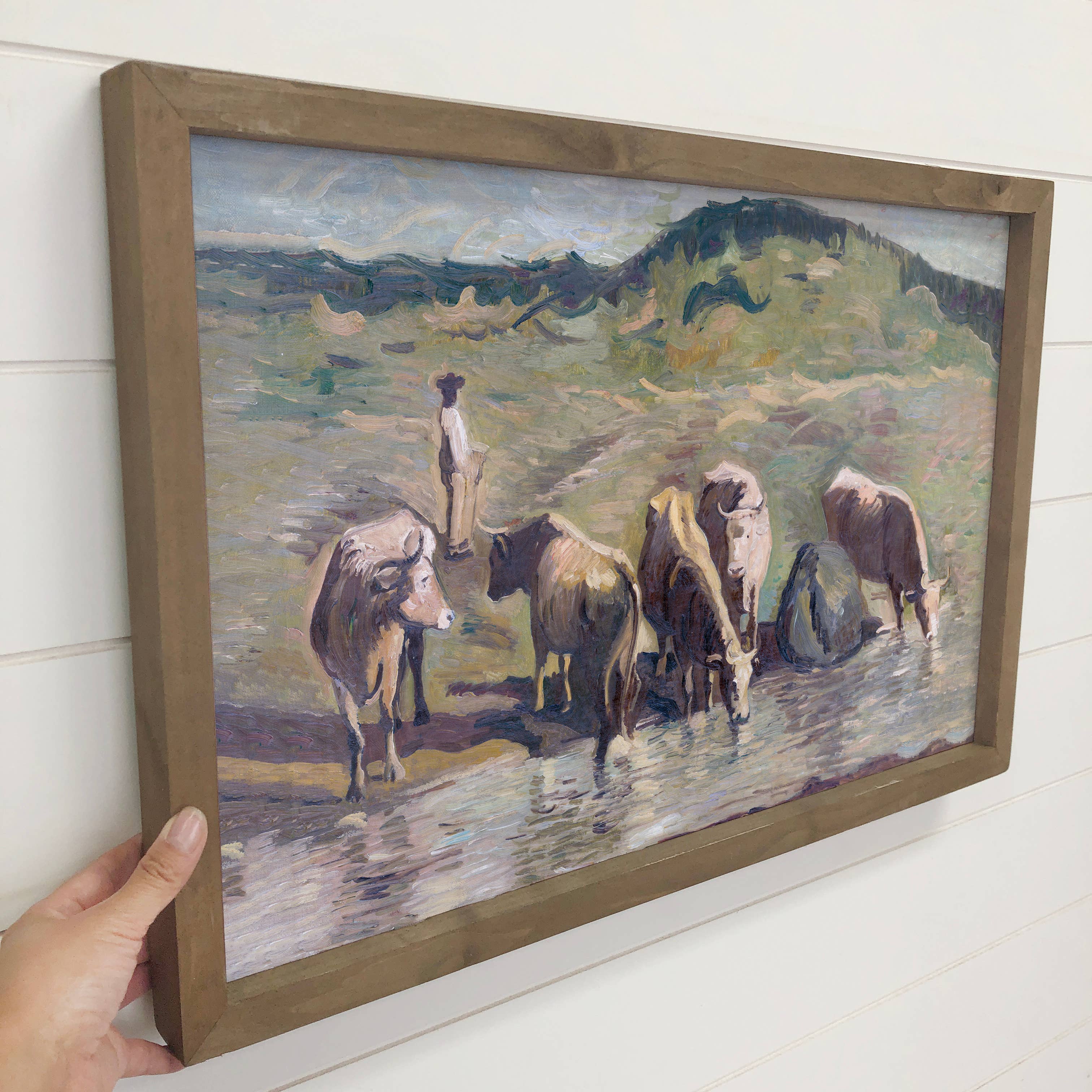 Watering the Cows - Farmhouse Canvas Art - Wood Framed Art