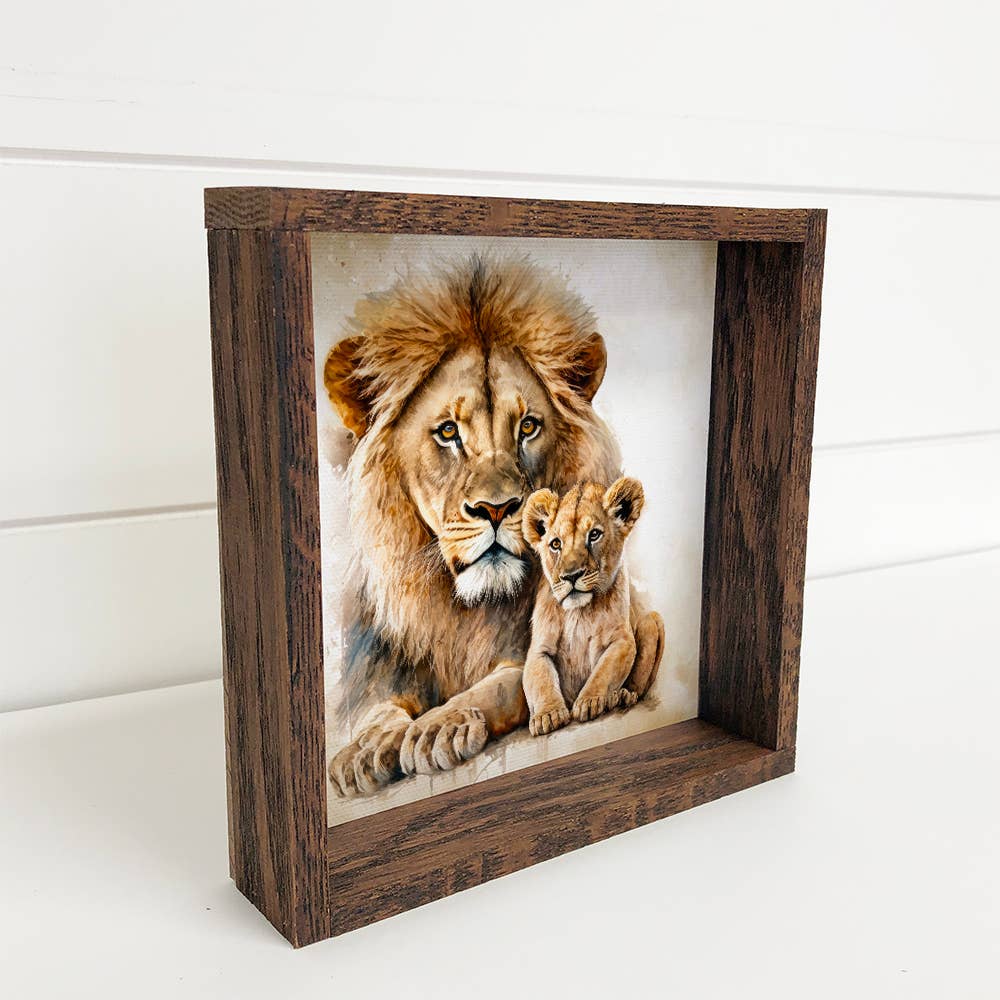 Father and Baby Lion - Safari Animal Wall Art - Fathers Day