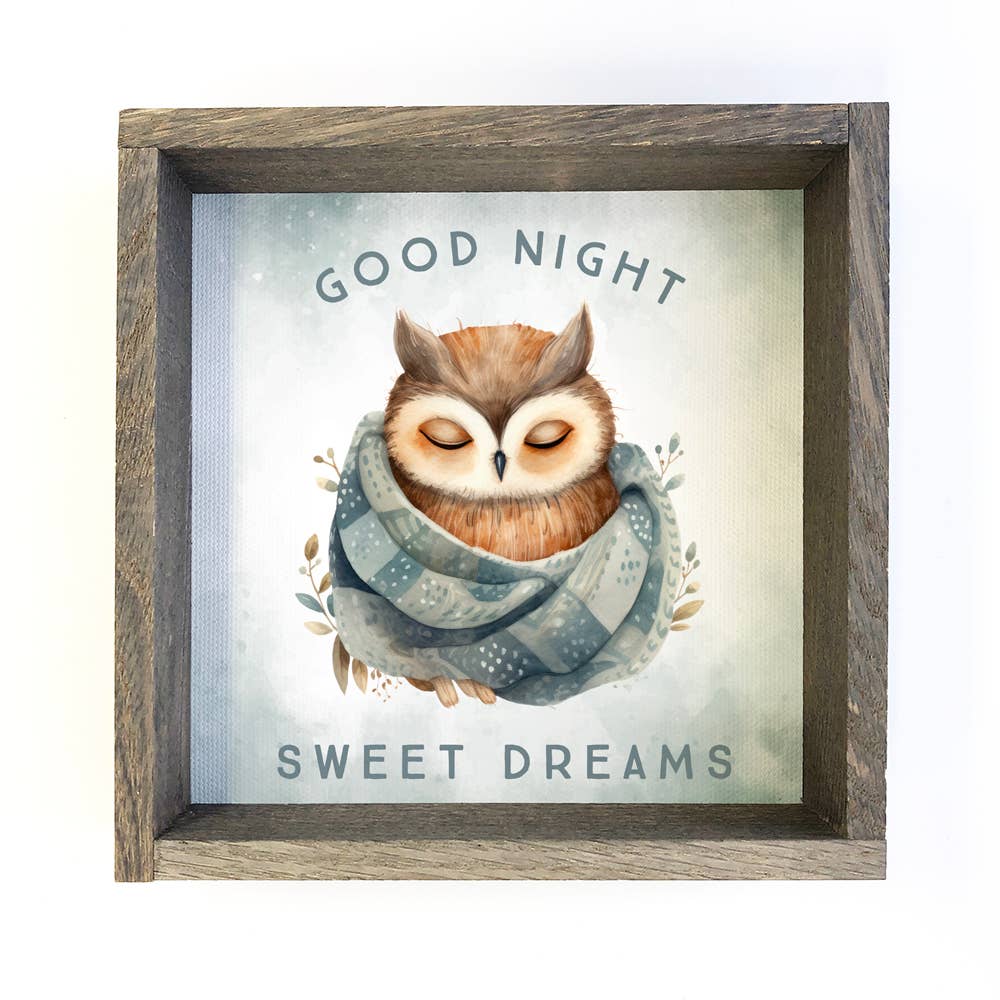 Good Night Owl in Blanket - Cute Animal Nursery Canvas Art