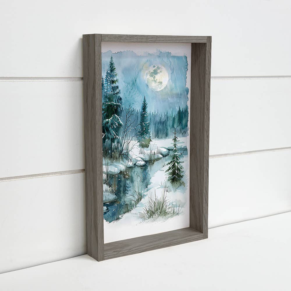 Winter Evening Scene - Winter Landscape Canvas Art - Framed