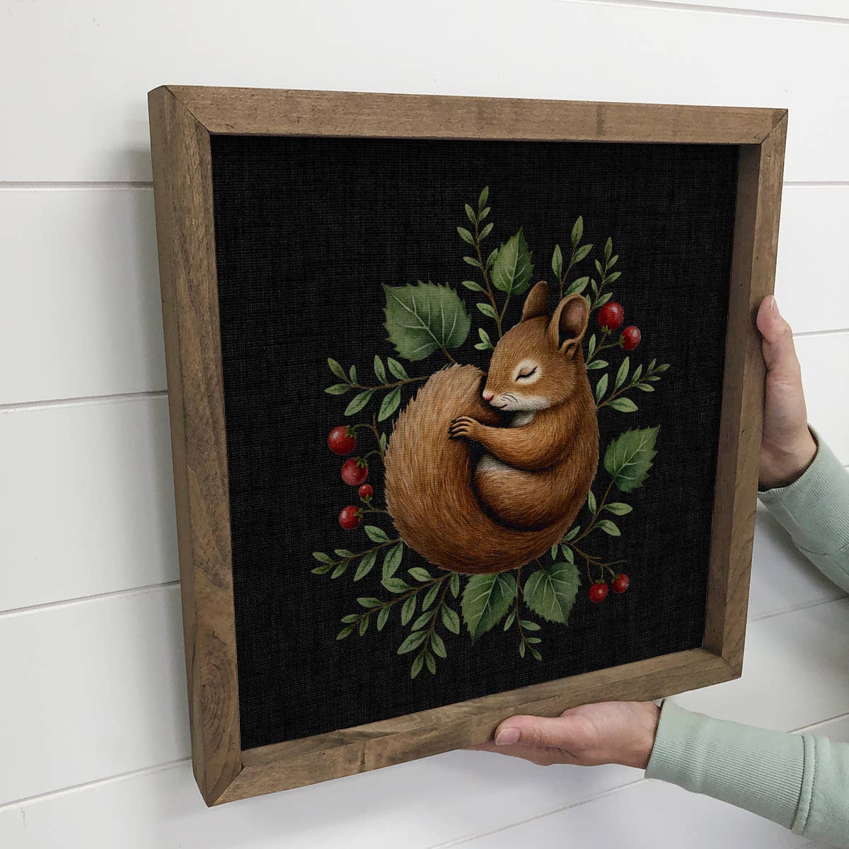 Sleeping Squirrel Woodland Berries - Cute Squirrel Art