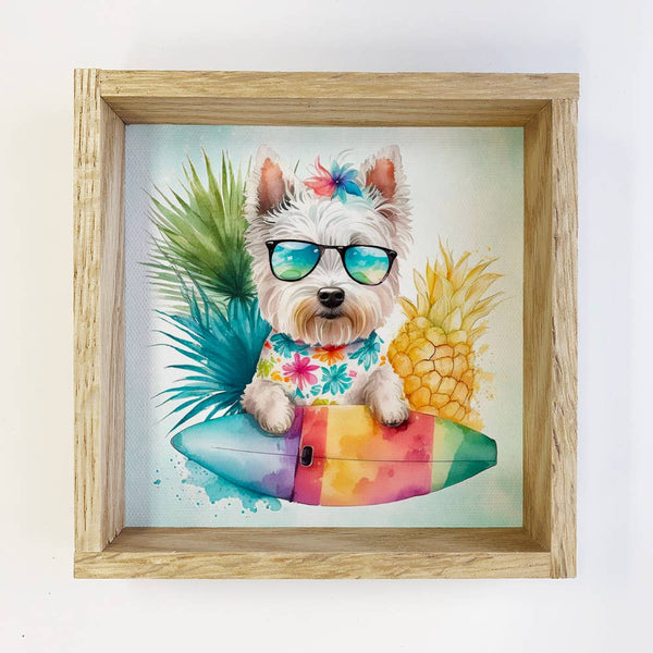 Westie Summer Swimming Small Canvas Sign- Funny Dog Sign