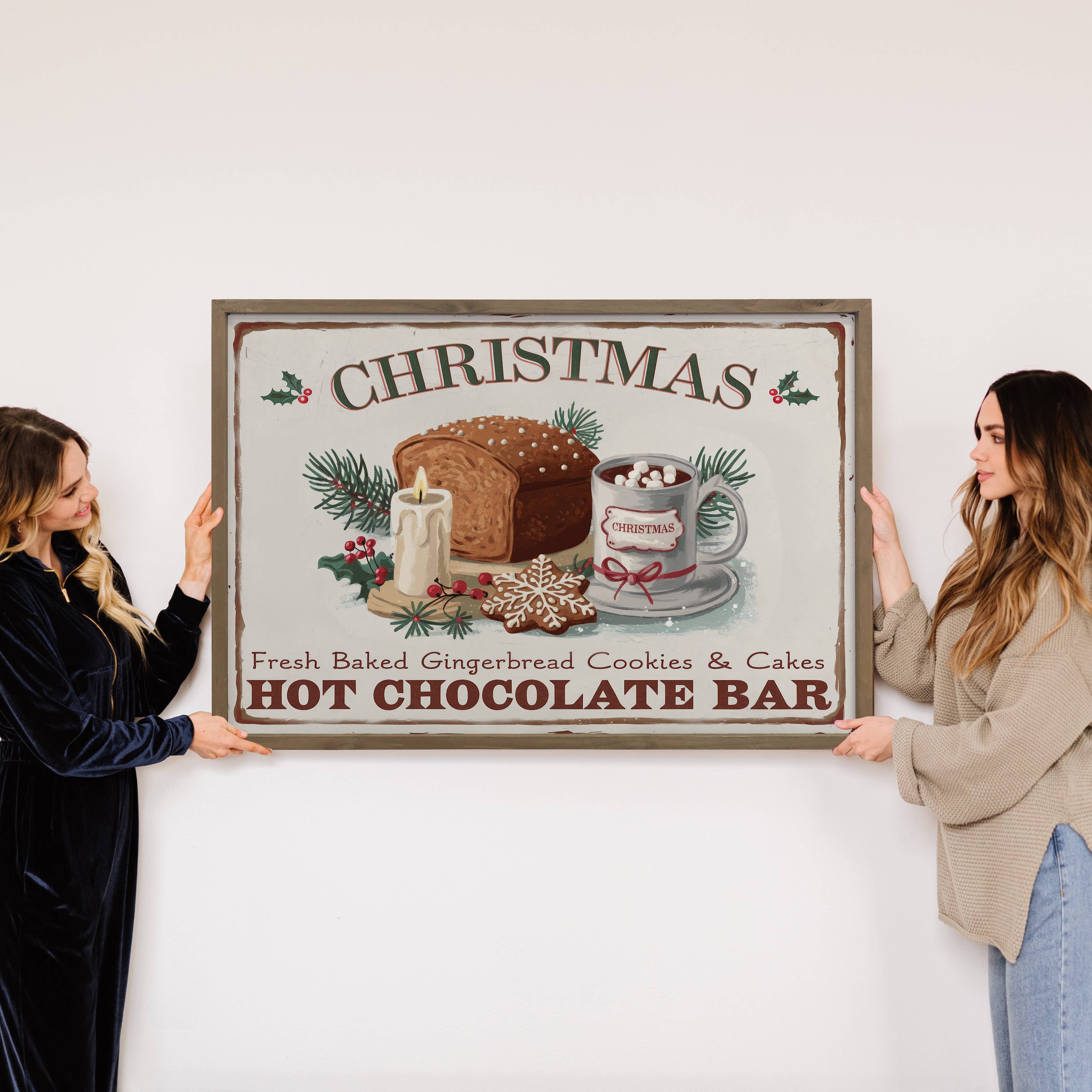 Christmas Hot Chocolate Bar - Christmas Canvas Sign - Framed