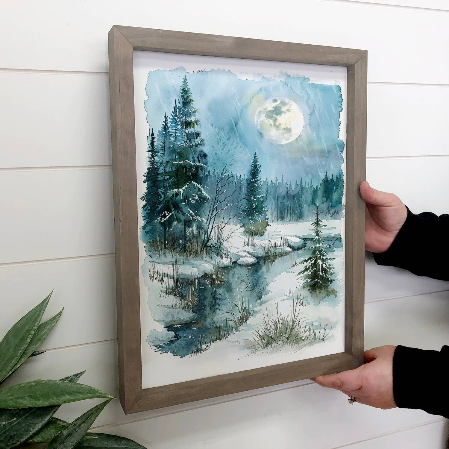Winter Evening Scene - Winter Landscape Canvas Art - Framed