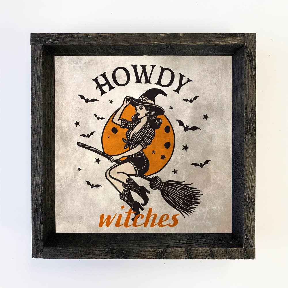 Howdy Witches Flying - Halloween Canvas Art - Wood Framed