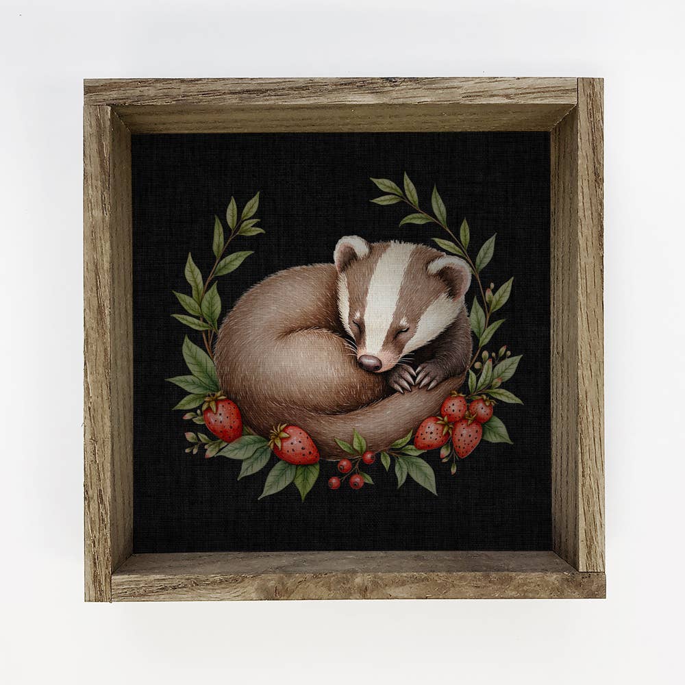 Sleeping Badger Woodland Berries - Cute Badger Canvas Art