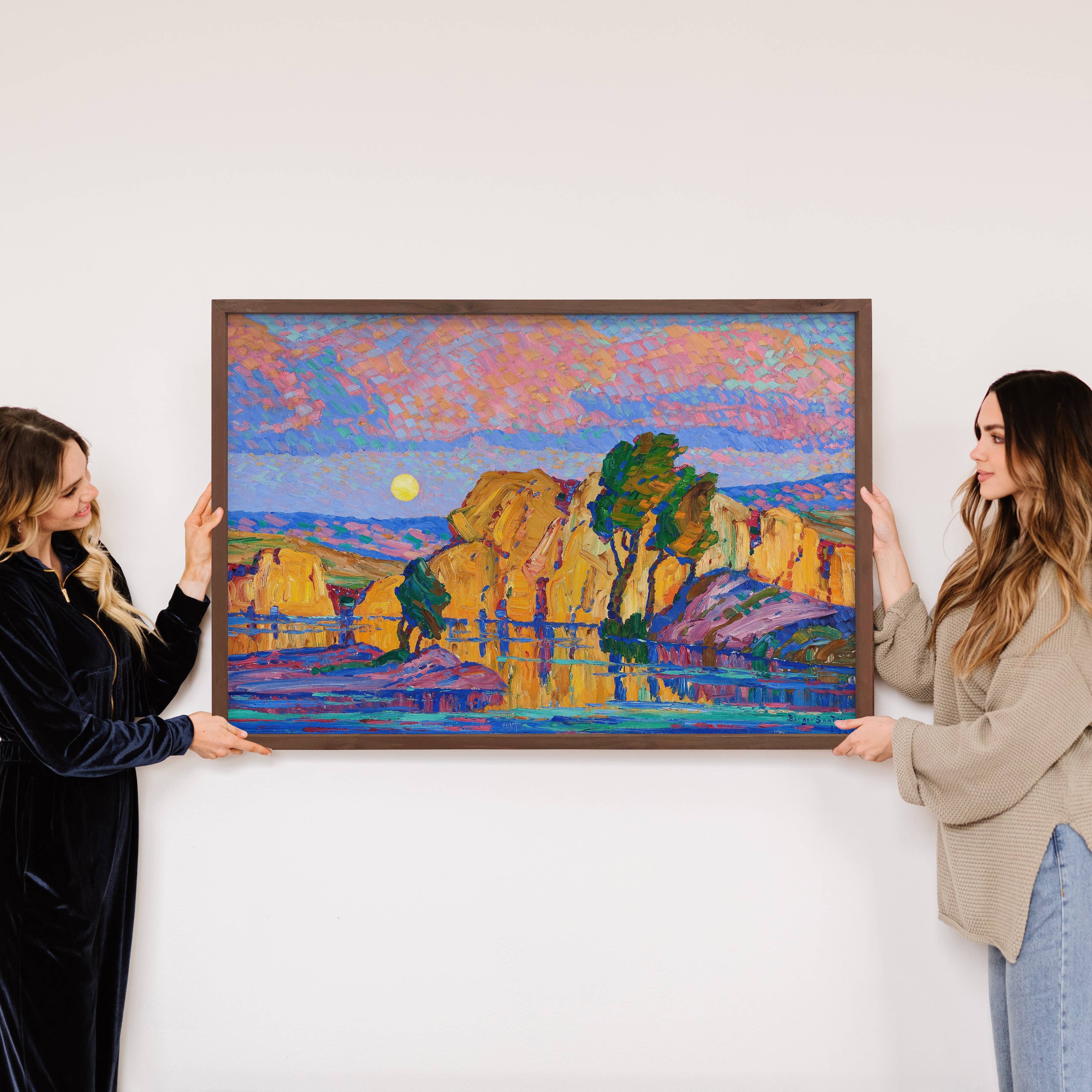 Late Moon Rising Landscape - Colorful Canvas Art - Framed