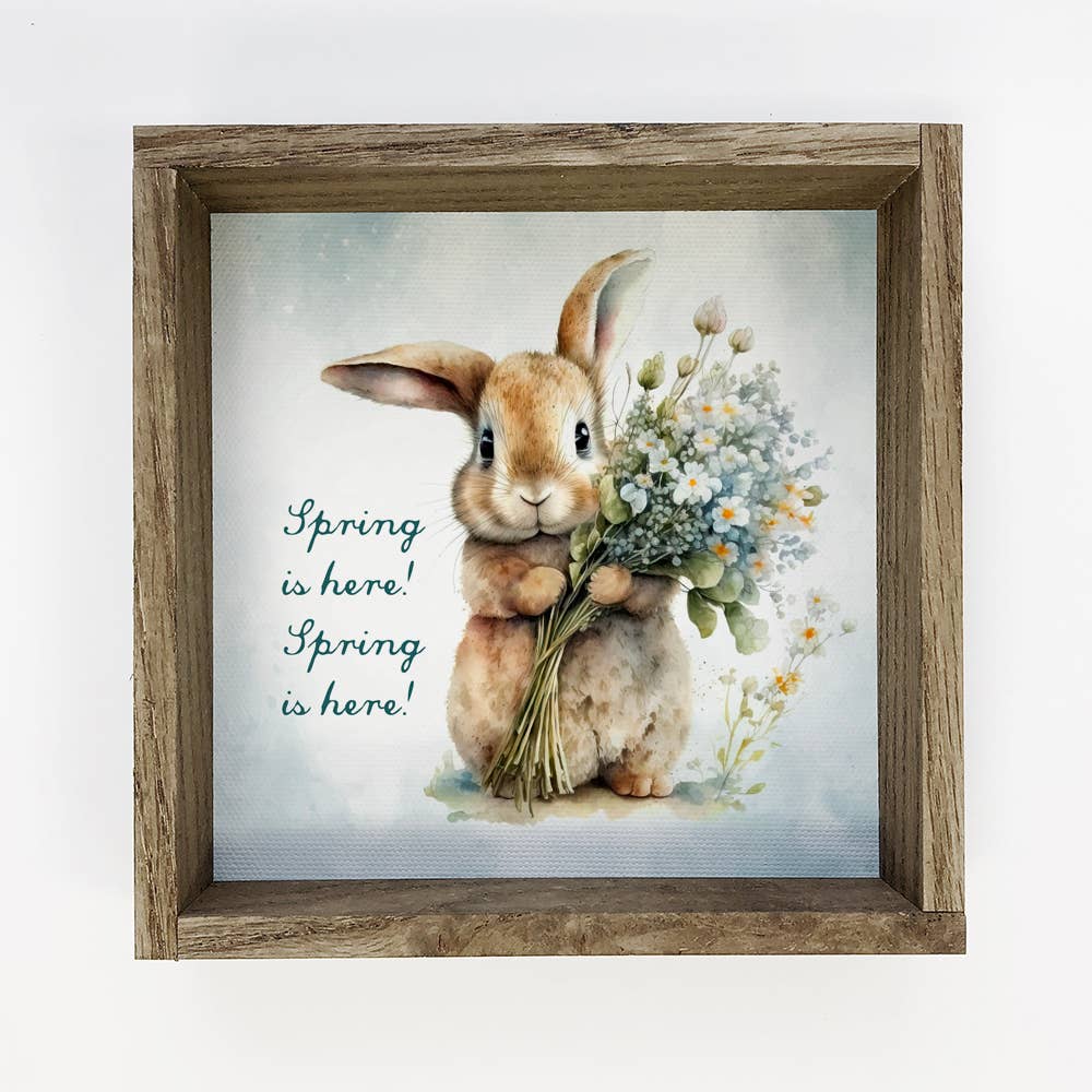Spring Is Here Bunny - Spring Time Bunny - Wood Framed Art