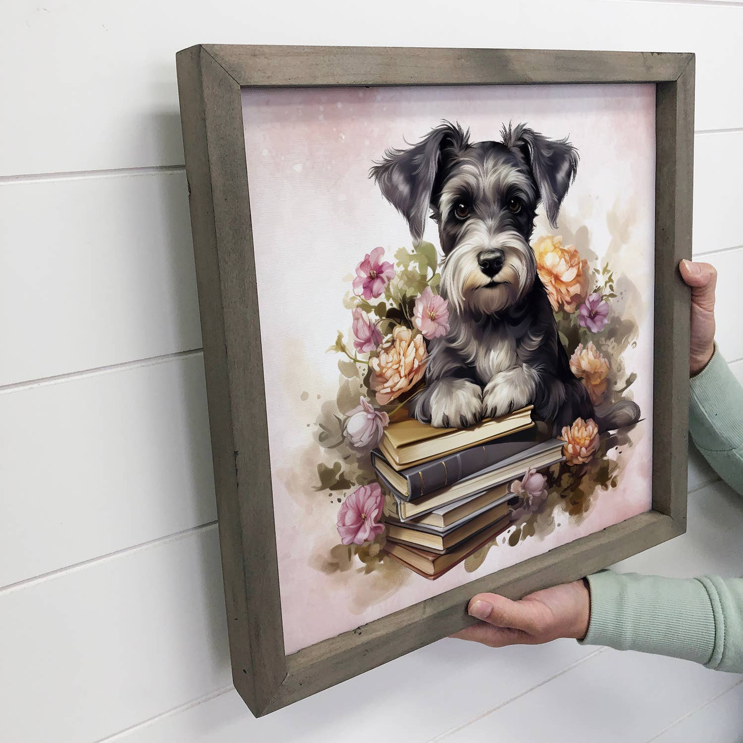 Schnauzer Puppy Books - Puppy Canvas Art - Wood Framed