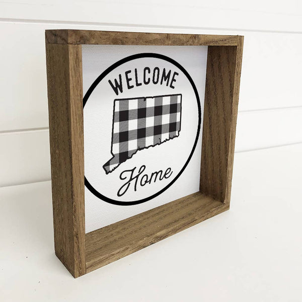 Welcome Home Connecticut Buffalo Plaid Small Canvas Sign