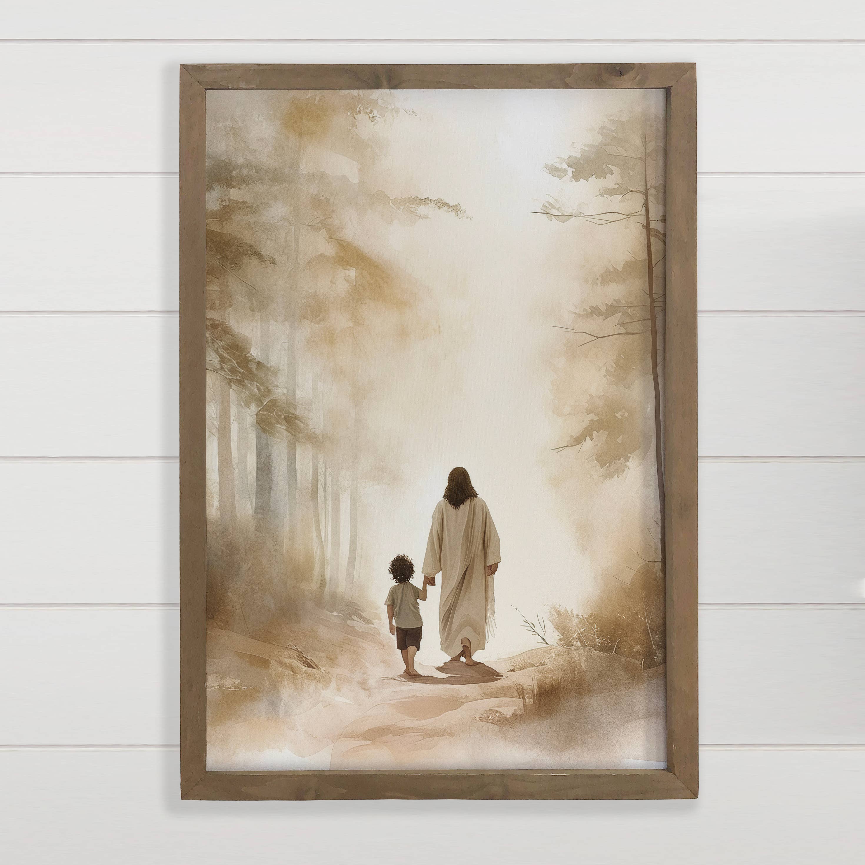 Jesus Walking with Dark Haired Boy - Jesus Canvas Art