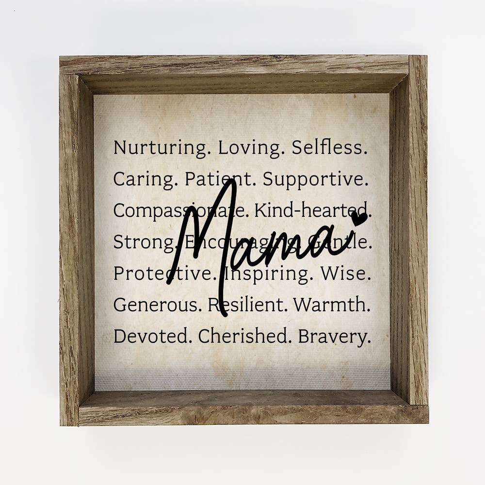 Mama Nurturing Adjectives - Mama Canvas Word Art - Framed
