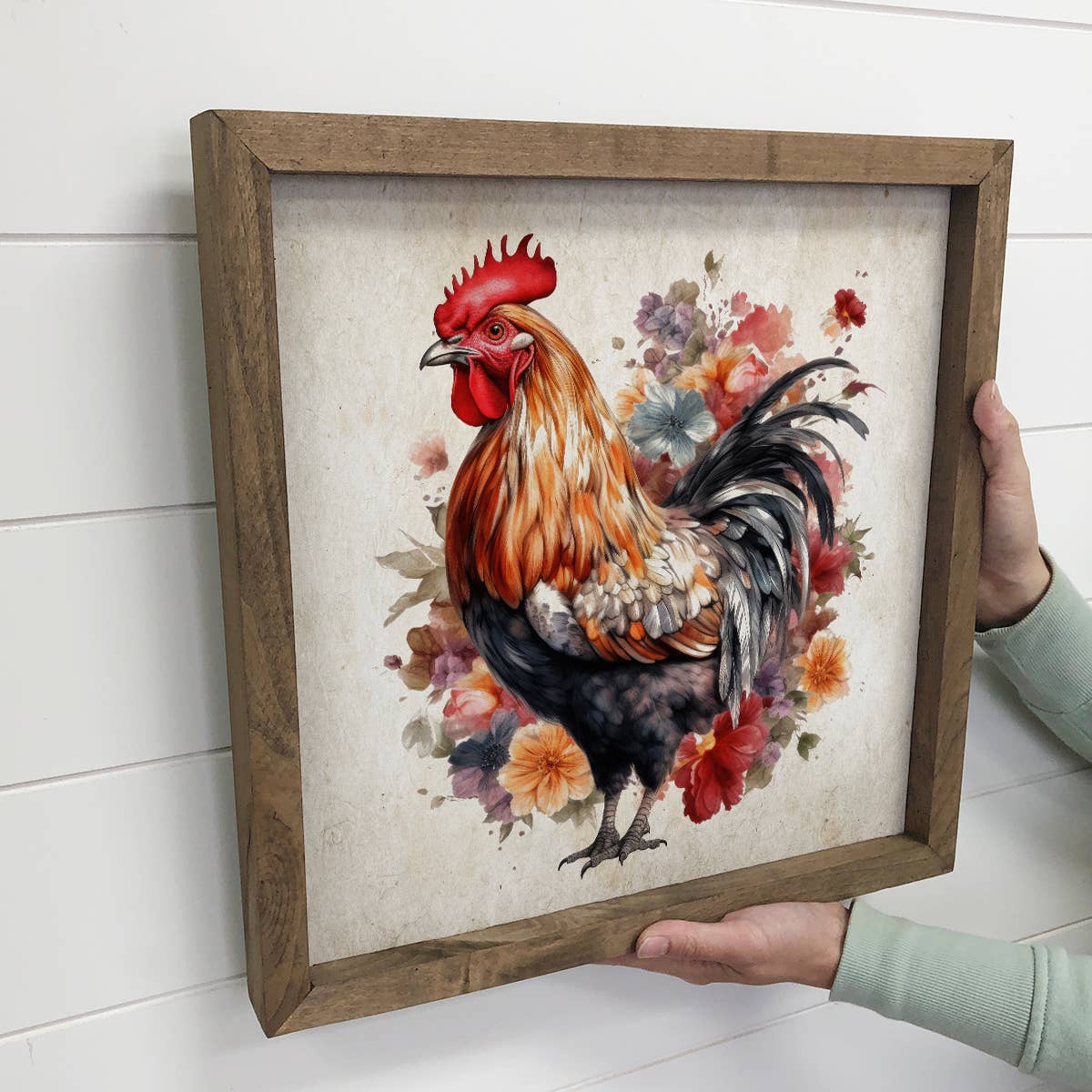 Vintage Bold Chicken - Farmhouse Chicken Canvas Art - Framed