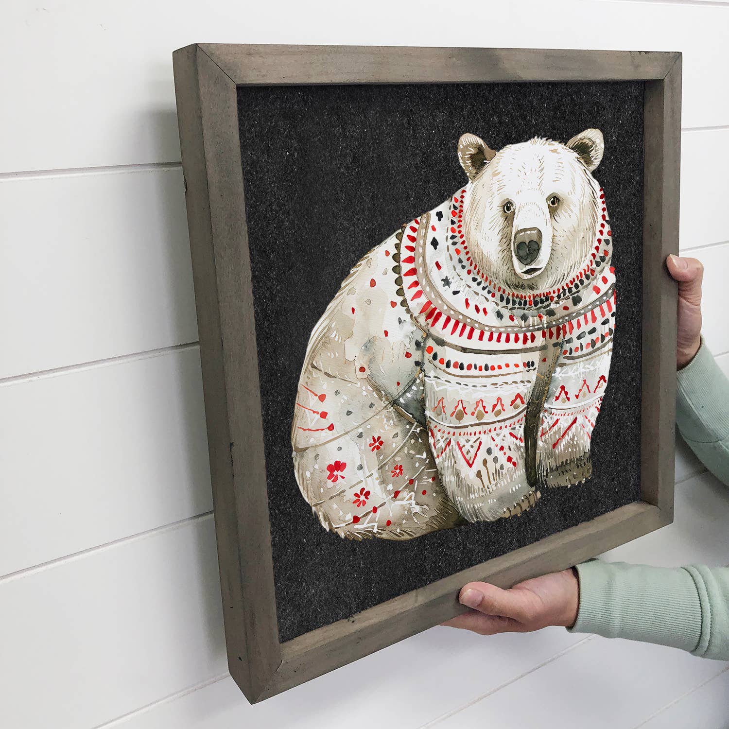 Scandi Watercolor Polar Bear - Winter Canvas Art - Framed