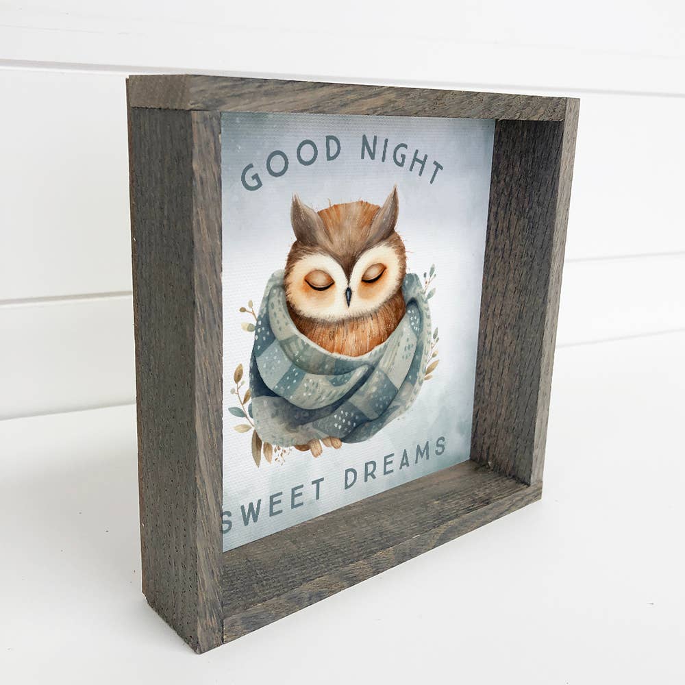 Good Night Owl in Blanket - Cute Animal Nursery Canvas Art