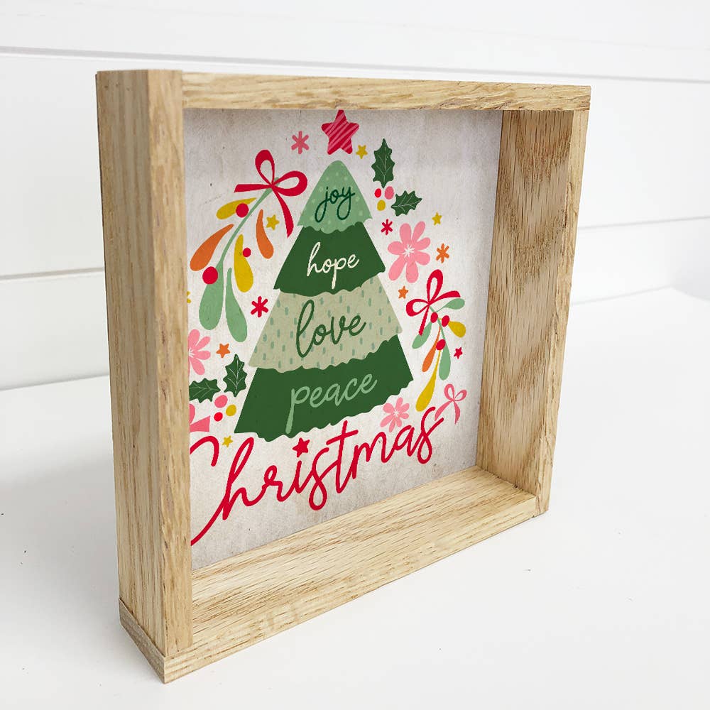 Joy Hope Love Christmas Tree - Christmas Canvas Art - Framed