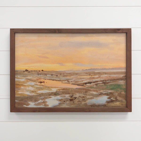 Sunset Gulf - Sunset Landscape Canvas Art - Wood Framed Art