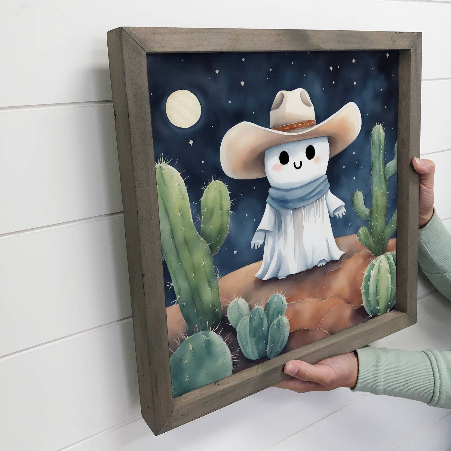 Cute Ghost Cowboy Desert - Halloween Canvas Art - Framed Art
