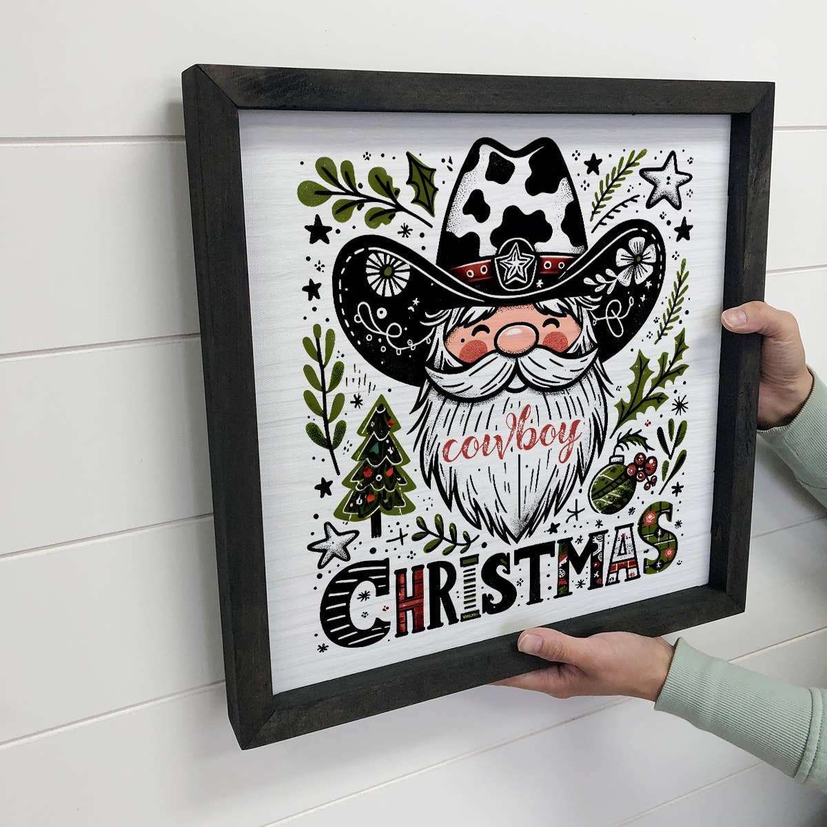 Funky Western Cowboy Christmas - Christmas Santa Canvas Art