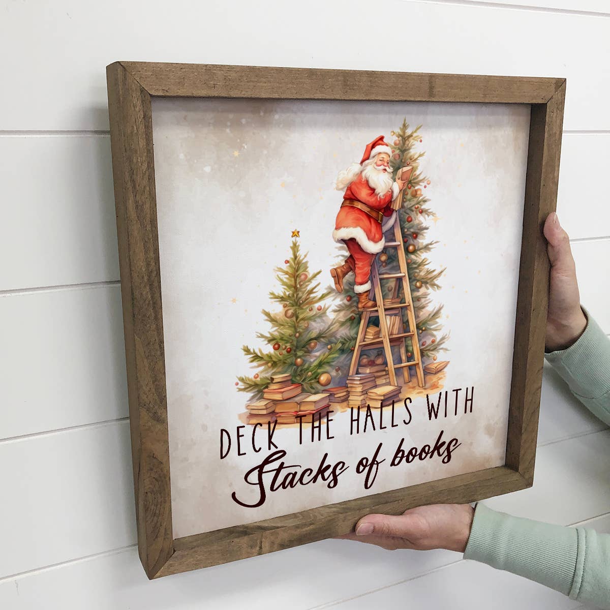 Deck the Halls with Stacks of Books - Christmas Canvas Art