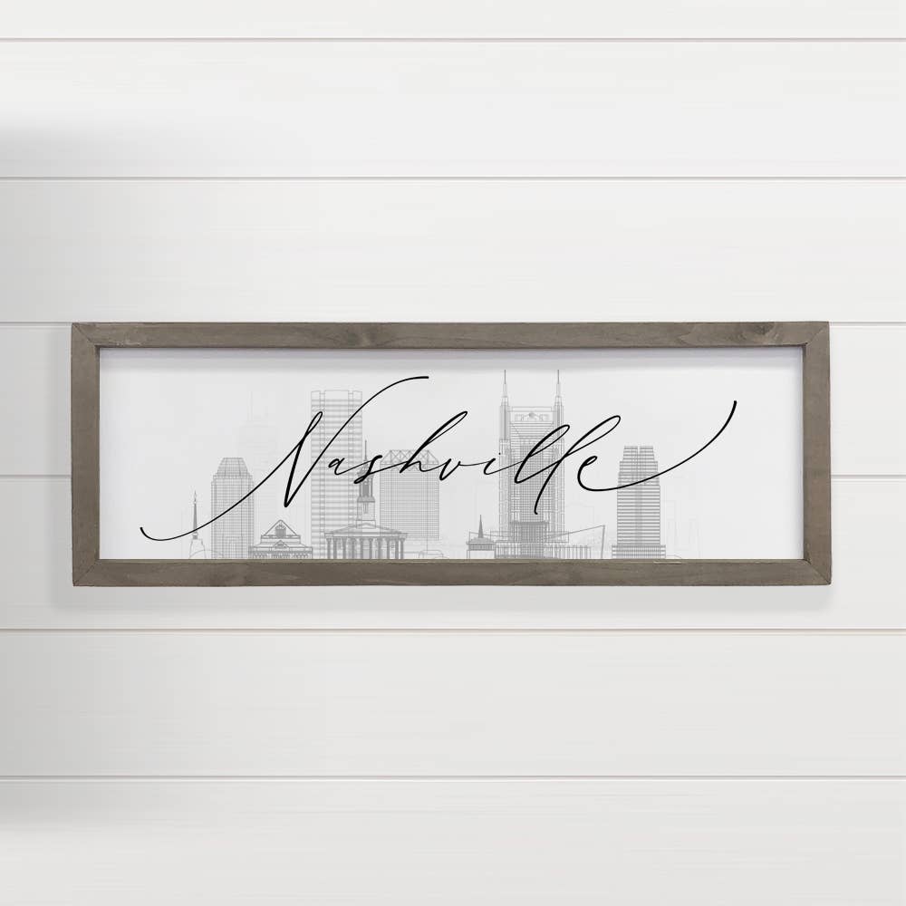 Custom City Skyline - Modern Skyline Nashville - Wood Frame