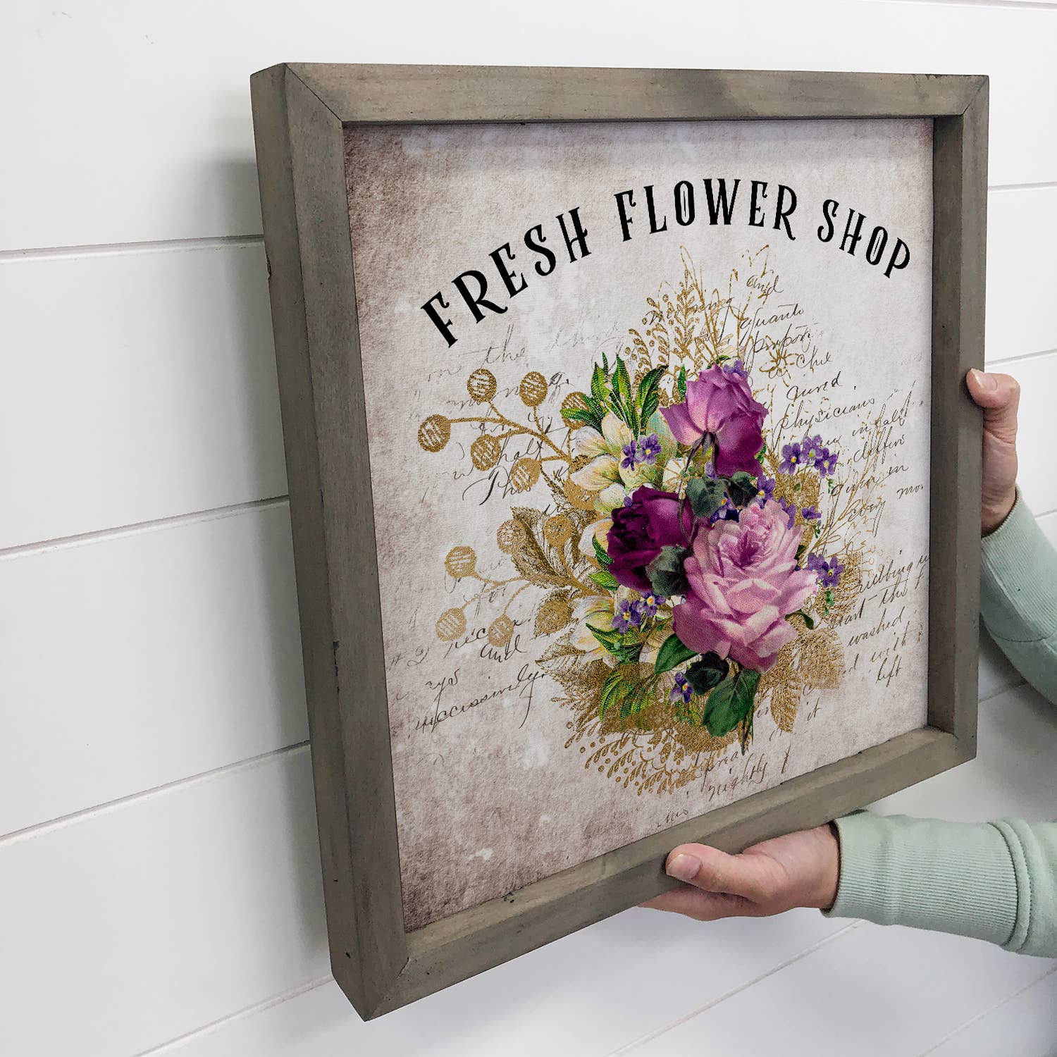 Fresh Flower Shop Vintage French Inspired Purple Wood Sign
